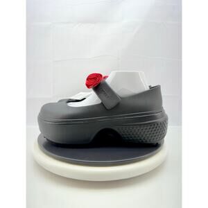 Crocs Stomp Rosette Mary Jane Womens Size 8 Black Red Rose Platform Gothic Shoes